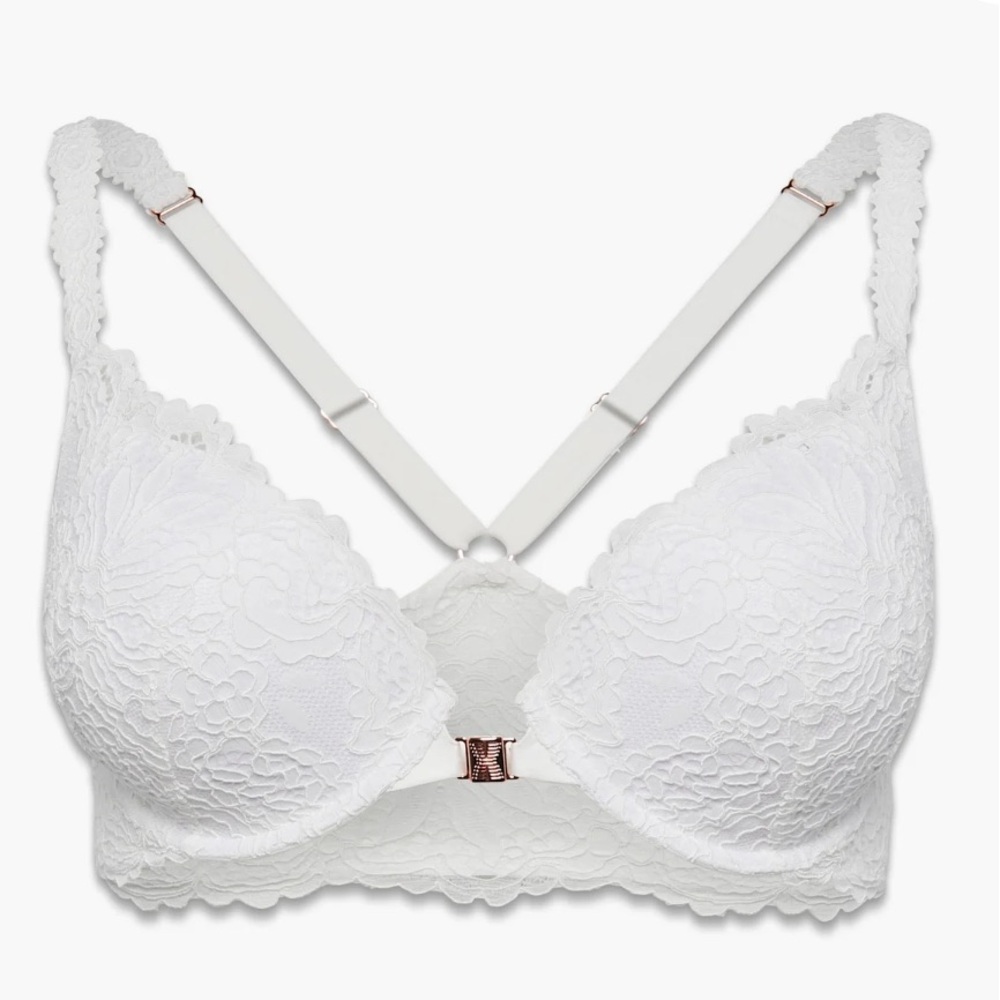 Savage X Fenty Romantic Corded Lace Push Up Bra Front Closure 38B Hazy White